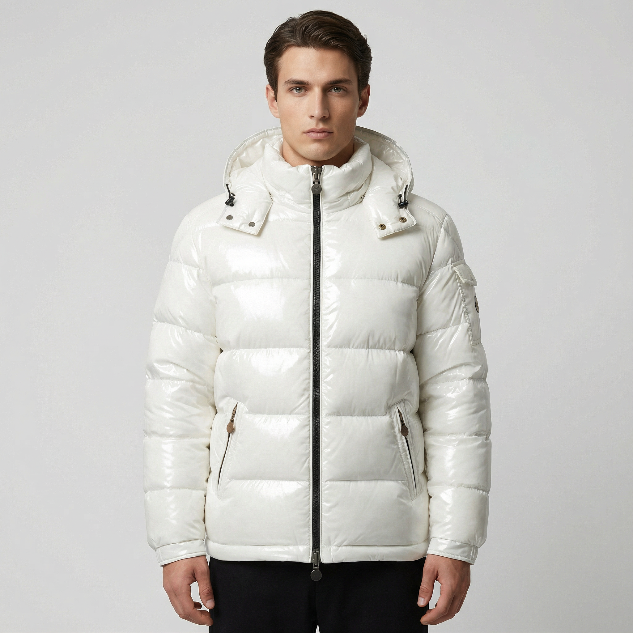 Black glossy winter puffer jacket