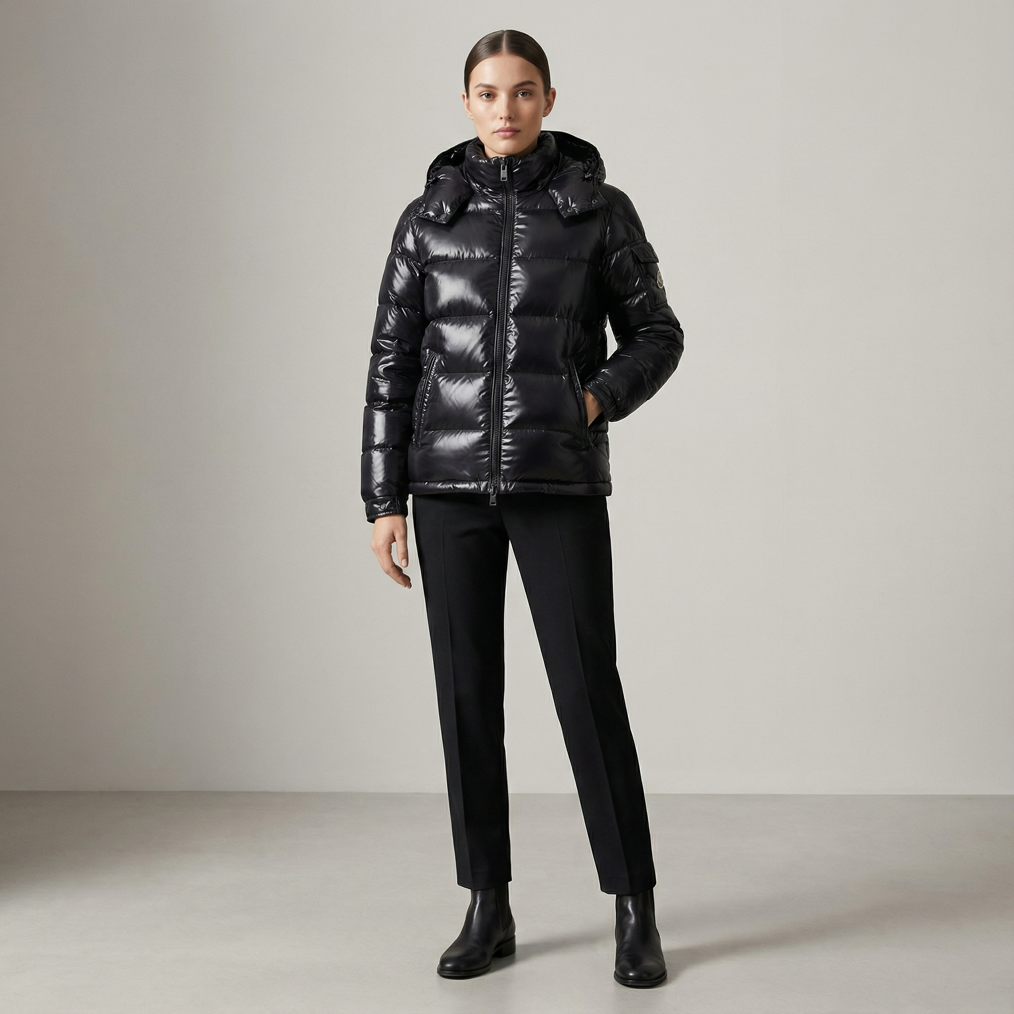 Black glossy winter puffer jacket