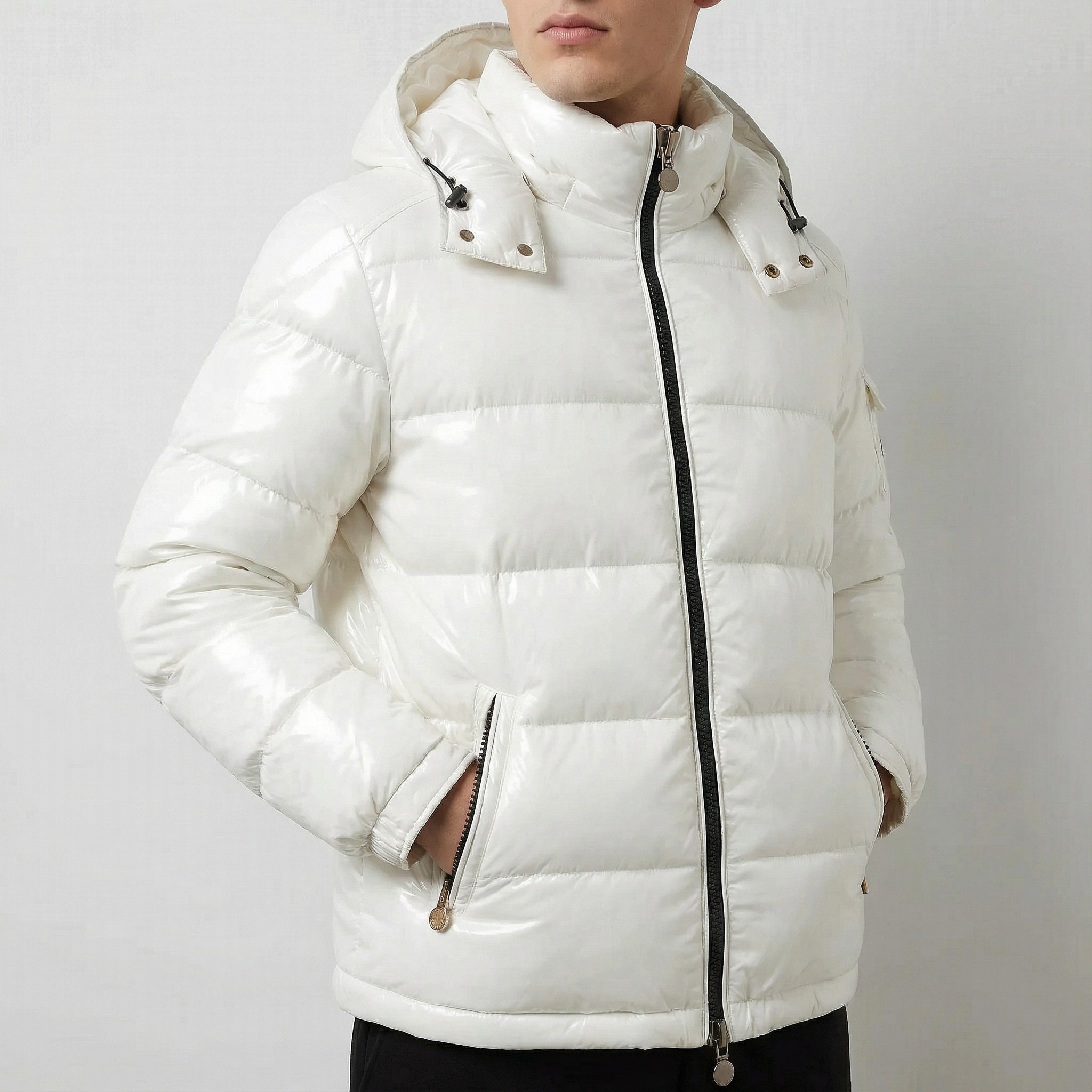 Black glossy winter puffer jacket