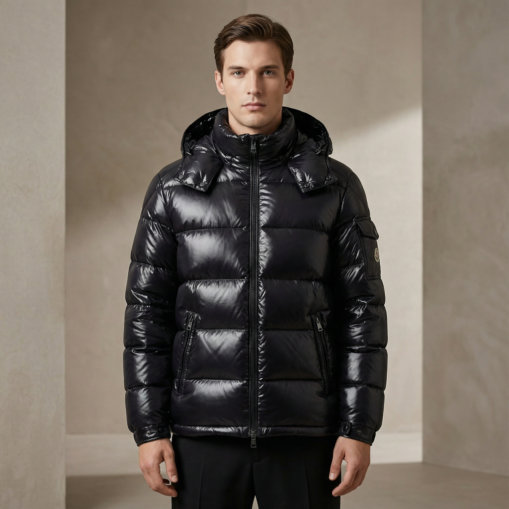Black glossy winter puffer jacket