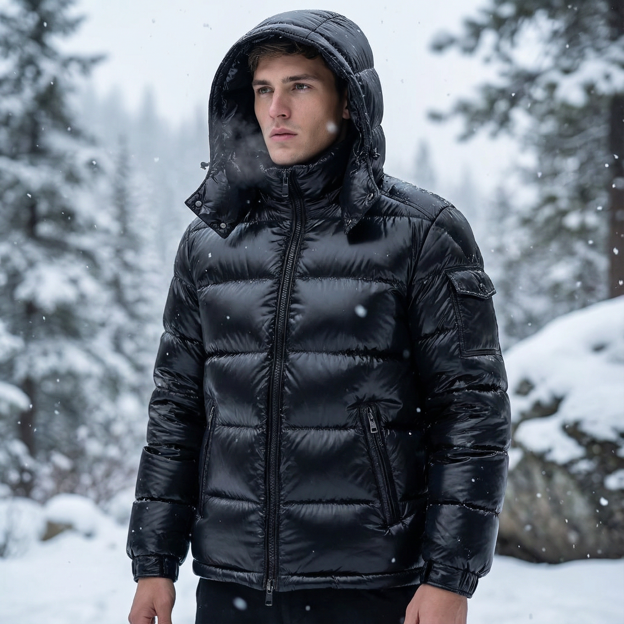 Black glossy winter puffer jacket