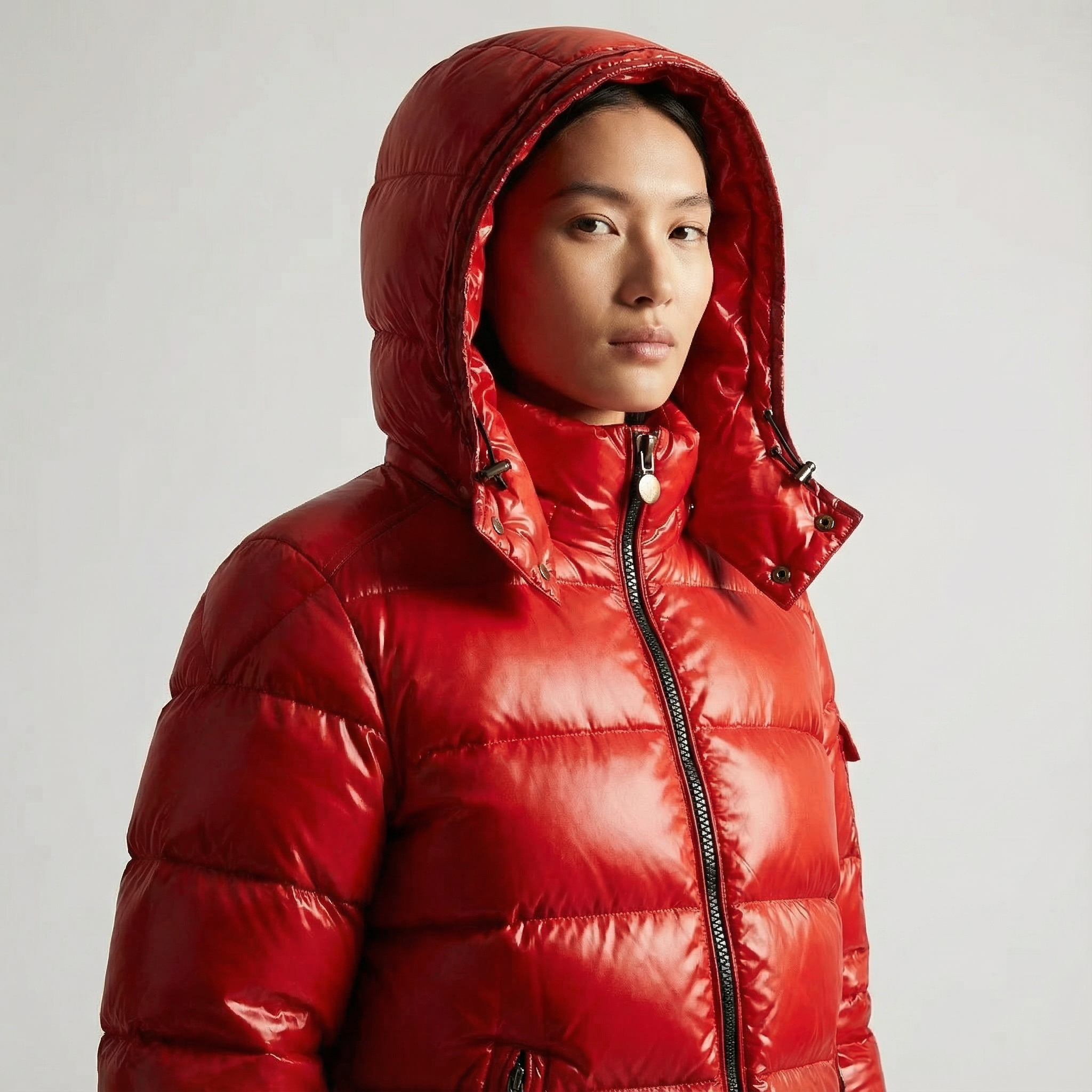 Black glossy winter puffer jacket