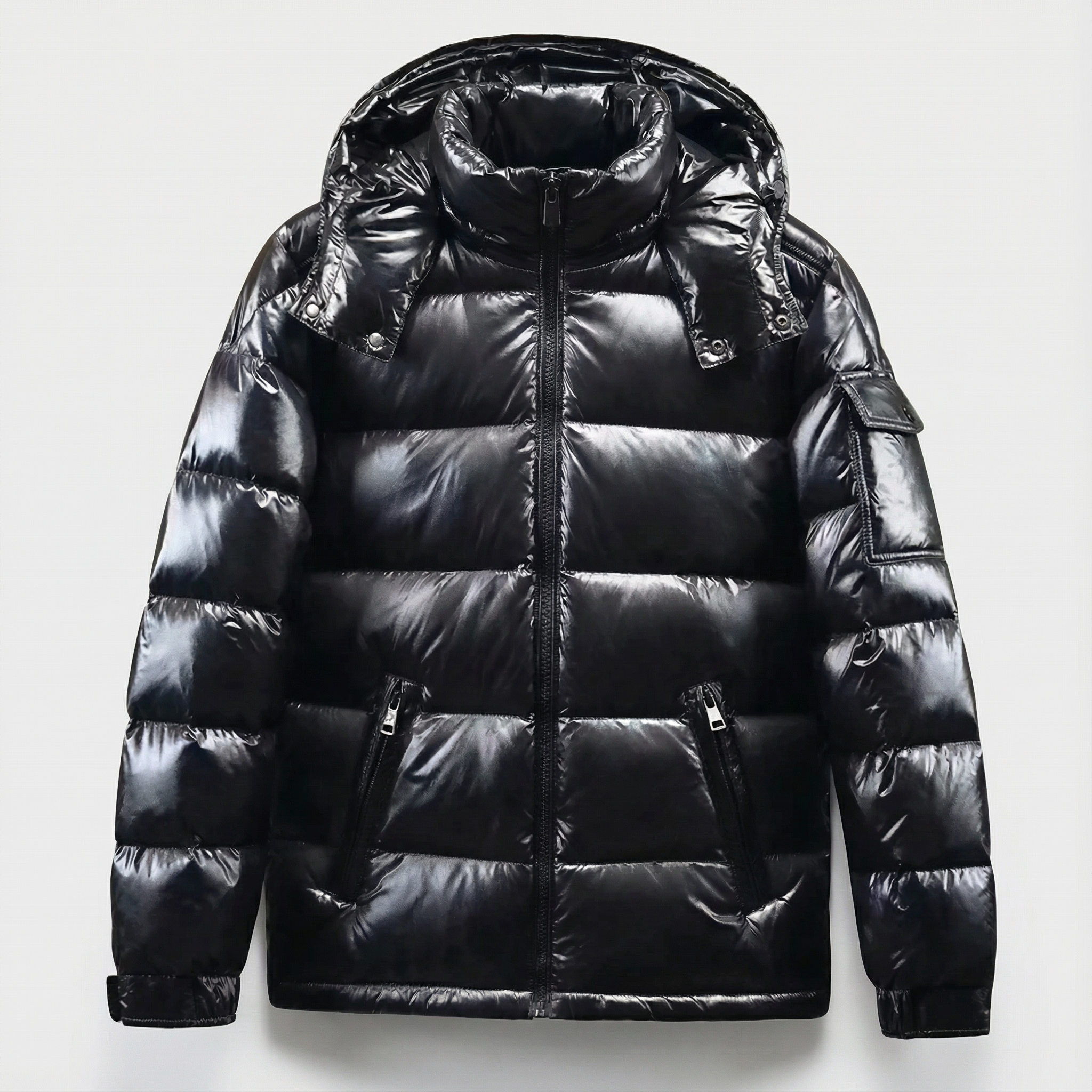 Black glossy winter puffer jacket