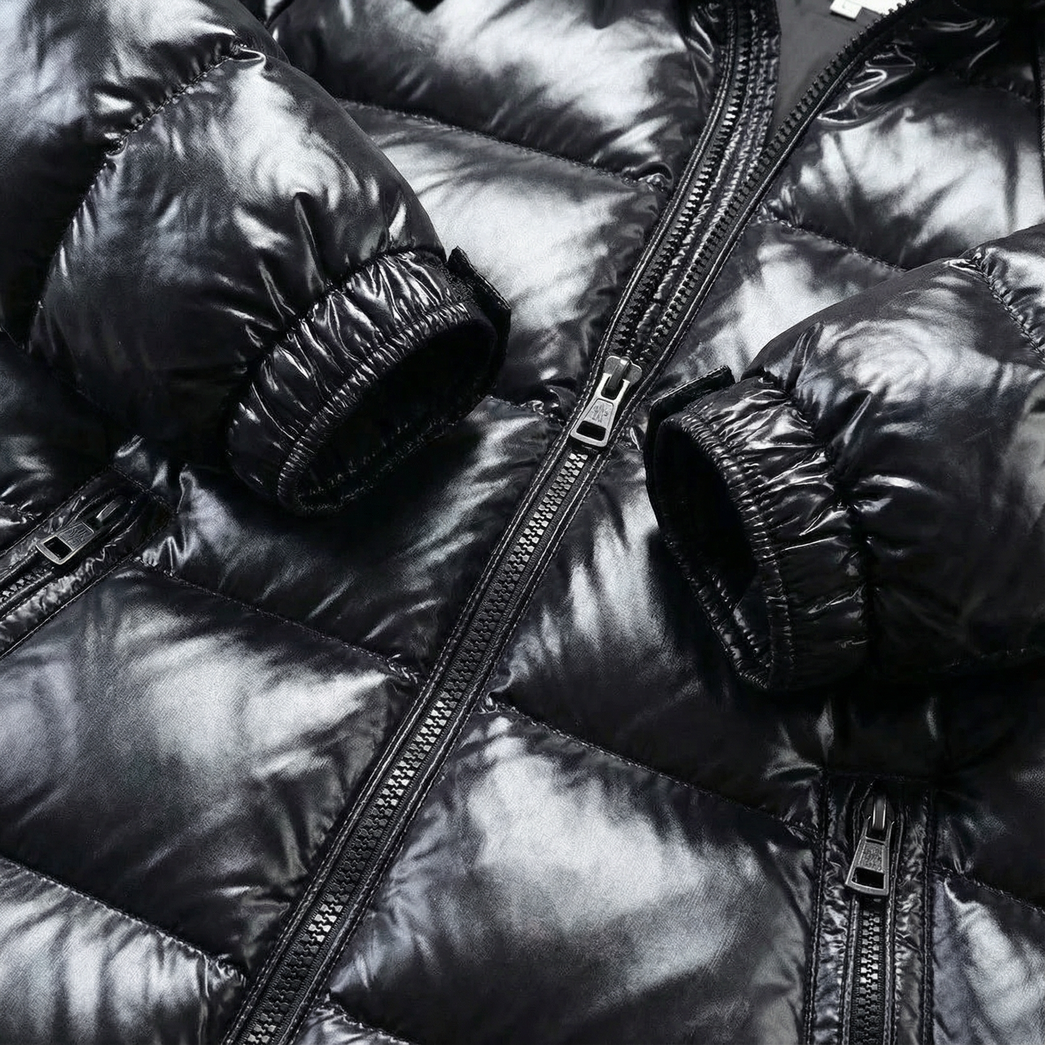 Black glossy winter puffer jacket